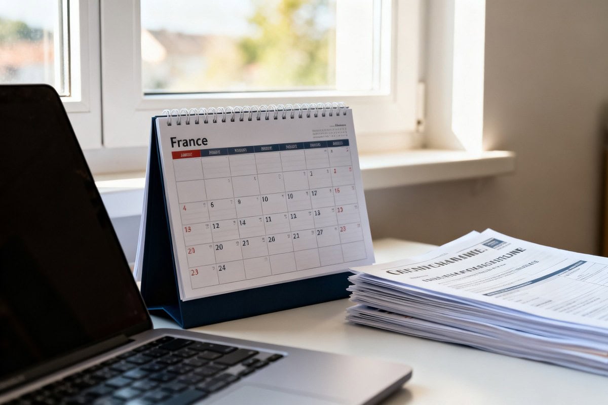 Bureau d'entreprise avec agenda ouvert, ordinateur portable et documents administratifs près d'une fenêtre